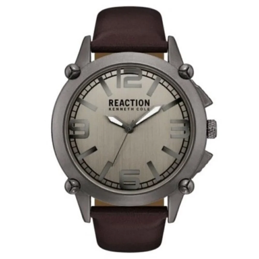 Kenneth Cole Reaction Men's Brown Faux-Leather Strap Watch 49mm